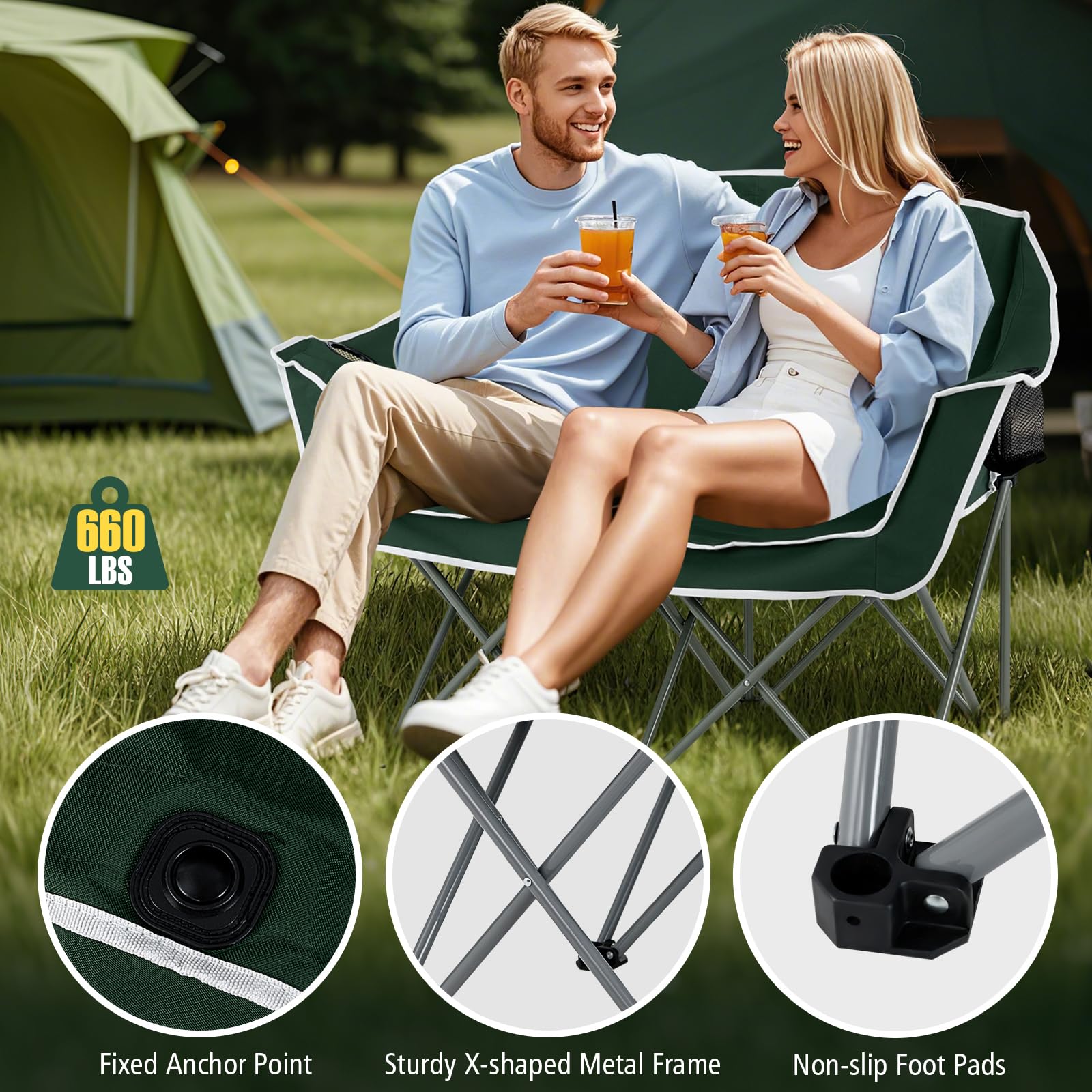 Goplus Double Camping Chair on beach for easy lounging and shade