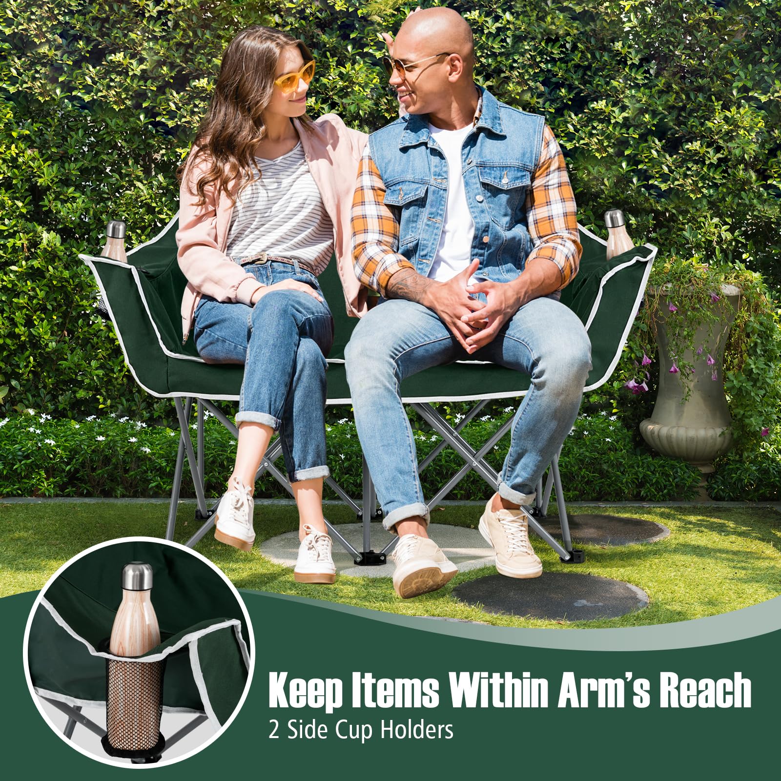 Goplus Double Camping Chair dimensions showing roomy 50x19.5x37 inches
