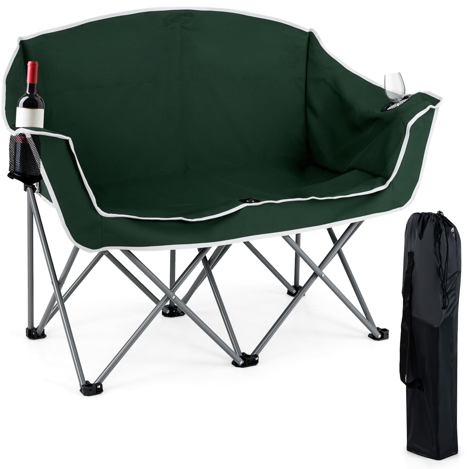 Goplus Double Camping Chair front view, spacious two-person seating for outdoors