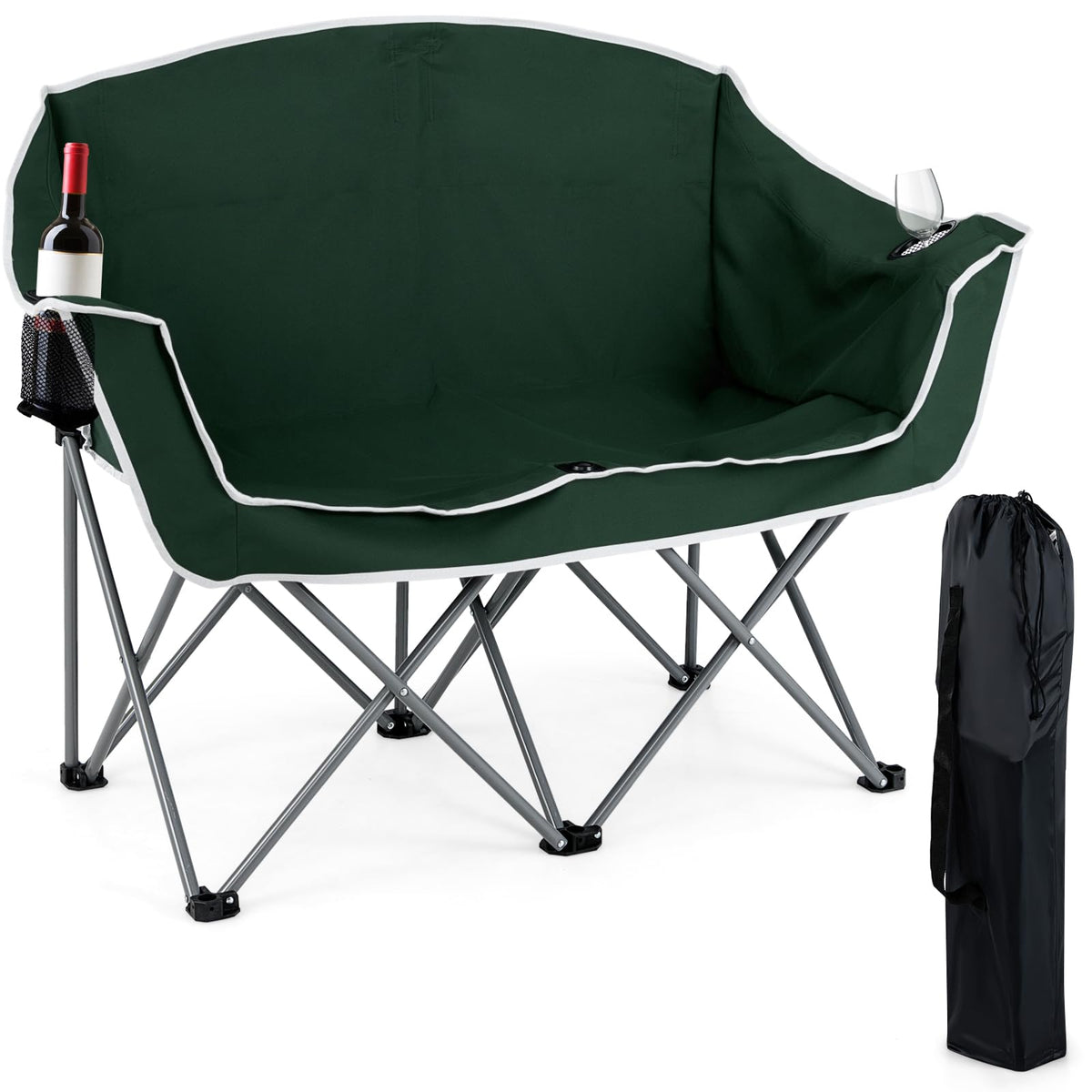 Goplus Double Camping Chair front view, spacious two-person seating for outdoors