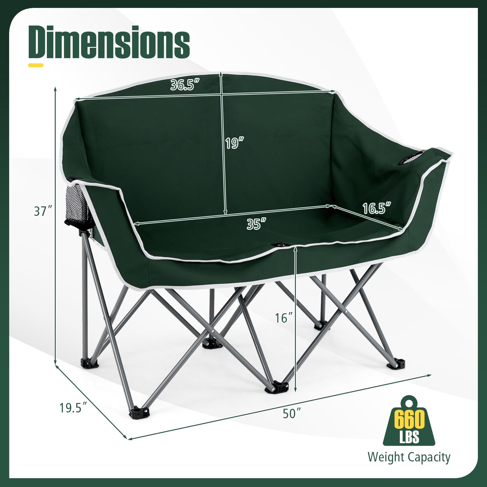 Goplus Double Camping Chair side view highlighting sturdy X-frame