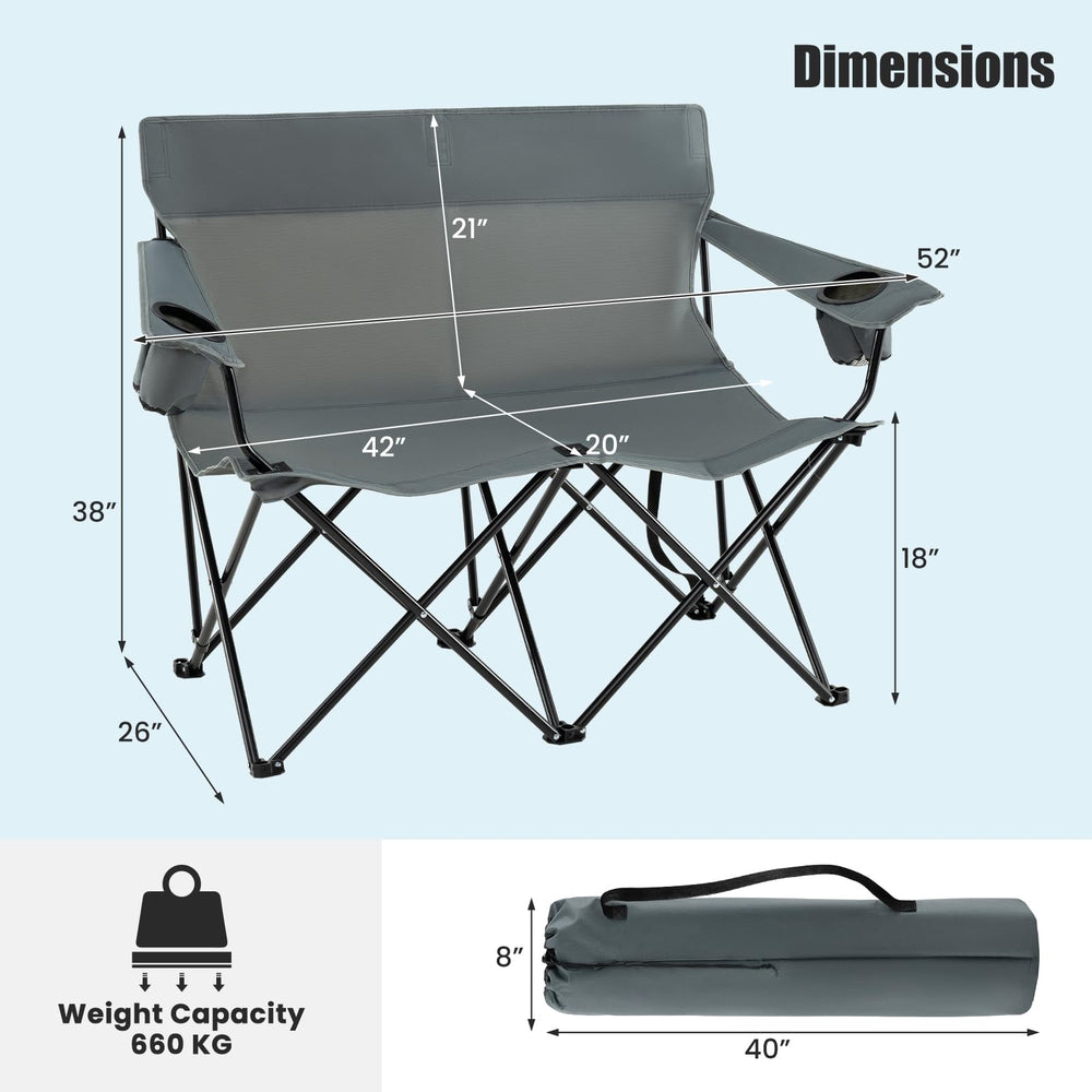 Goplus Double Camping Chair sturdy x-frame ensures stability on outdoor setups