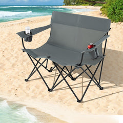 Goplus Double Camping Chair wide armrests provide relaxed support during outdoor picnics