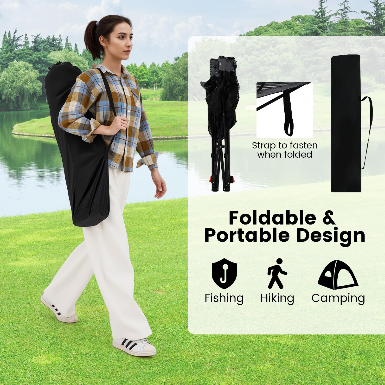 Folds compactly with no assembly for easy transport.