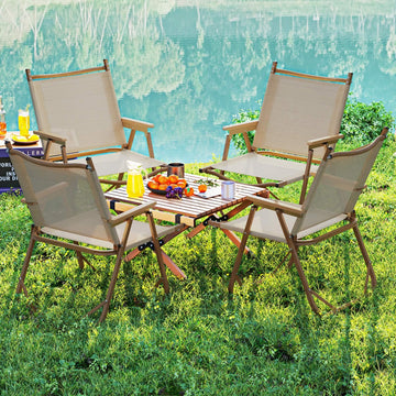 Goplus folding camp chair beige folded for portability and storage