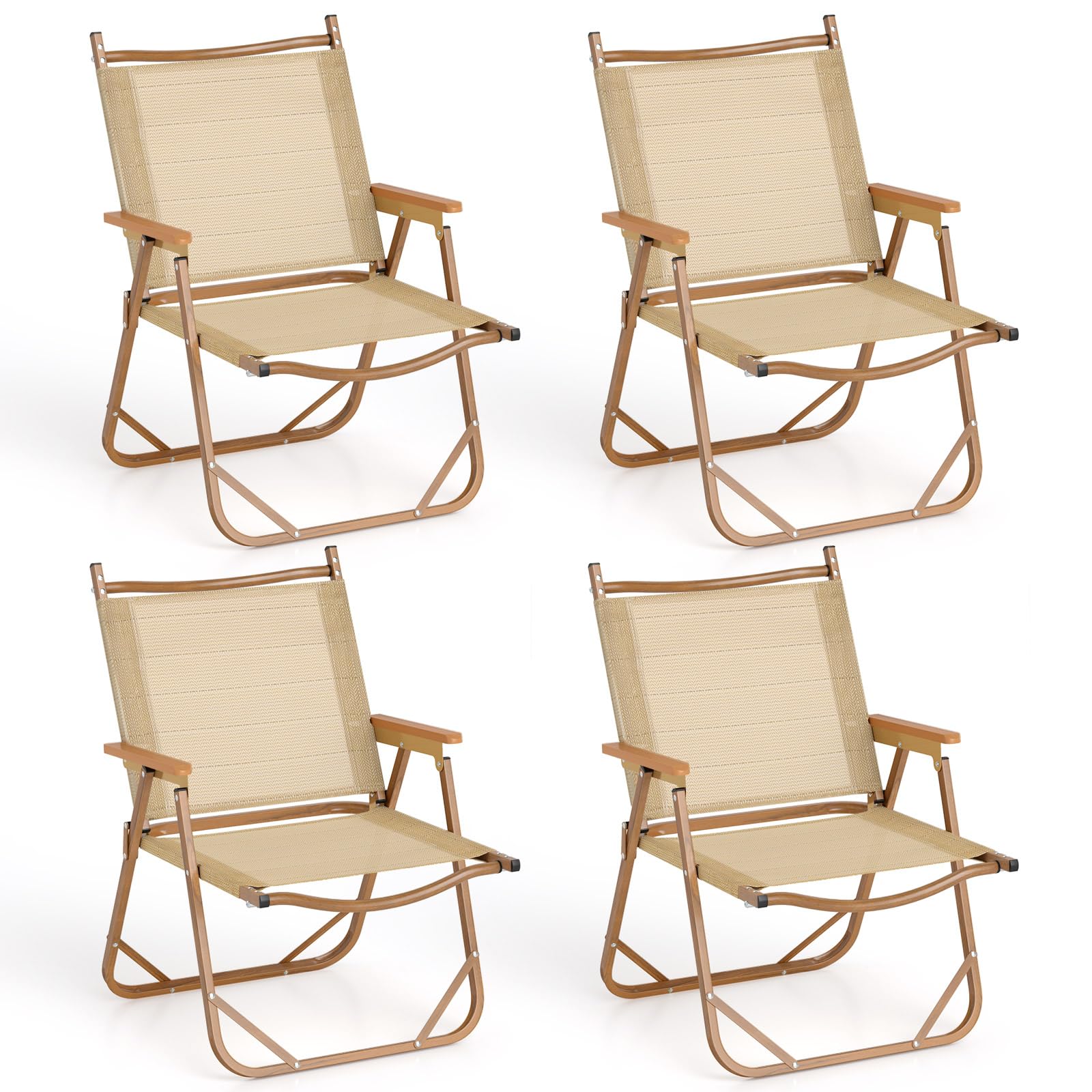 Goplus folding camp chair beige unfolded for full-height seating outdoors
