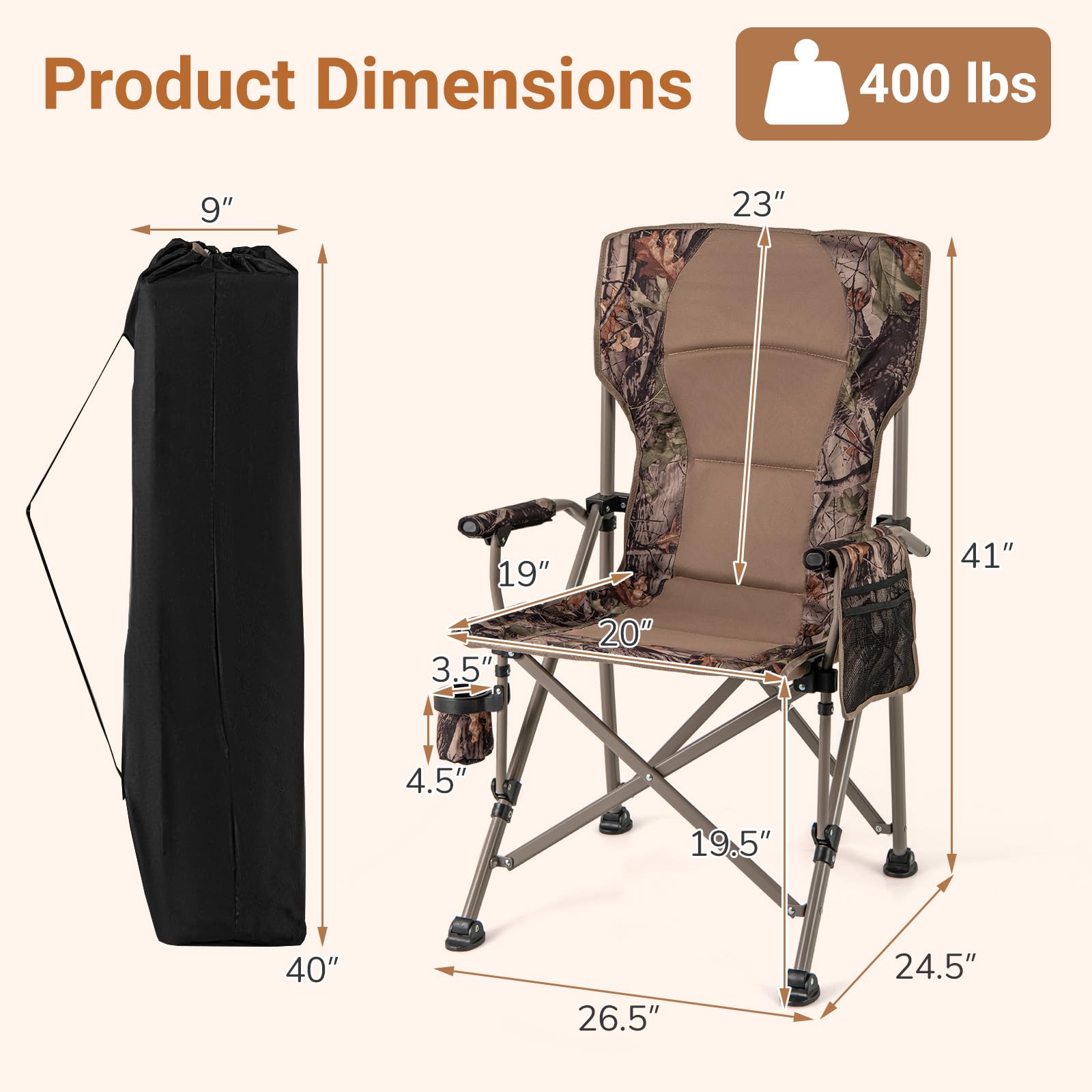 Goplus chair with cup holder keeps beverages within reach on outings.