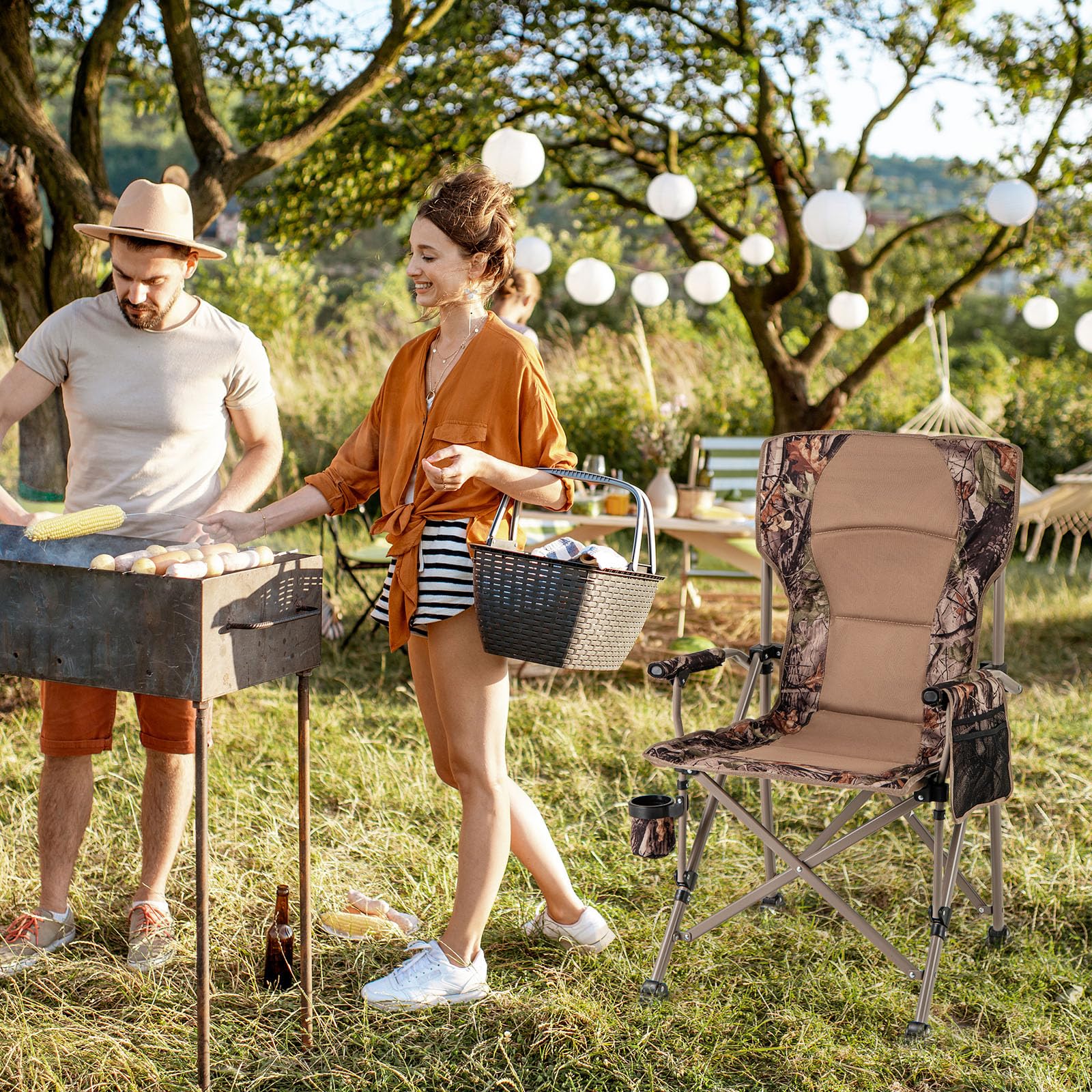 Goplus folding chair dimensions showing comfortable seat and backrest.