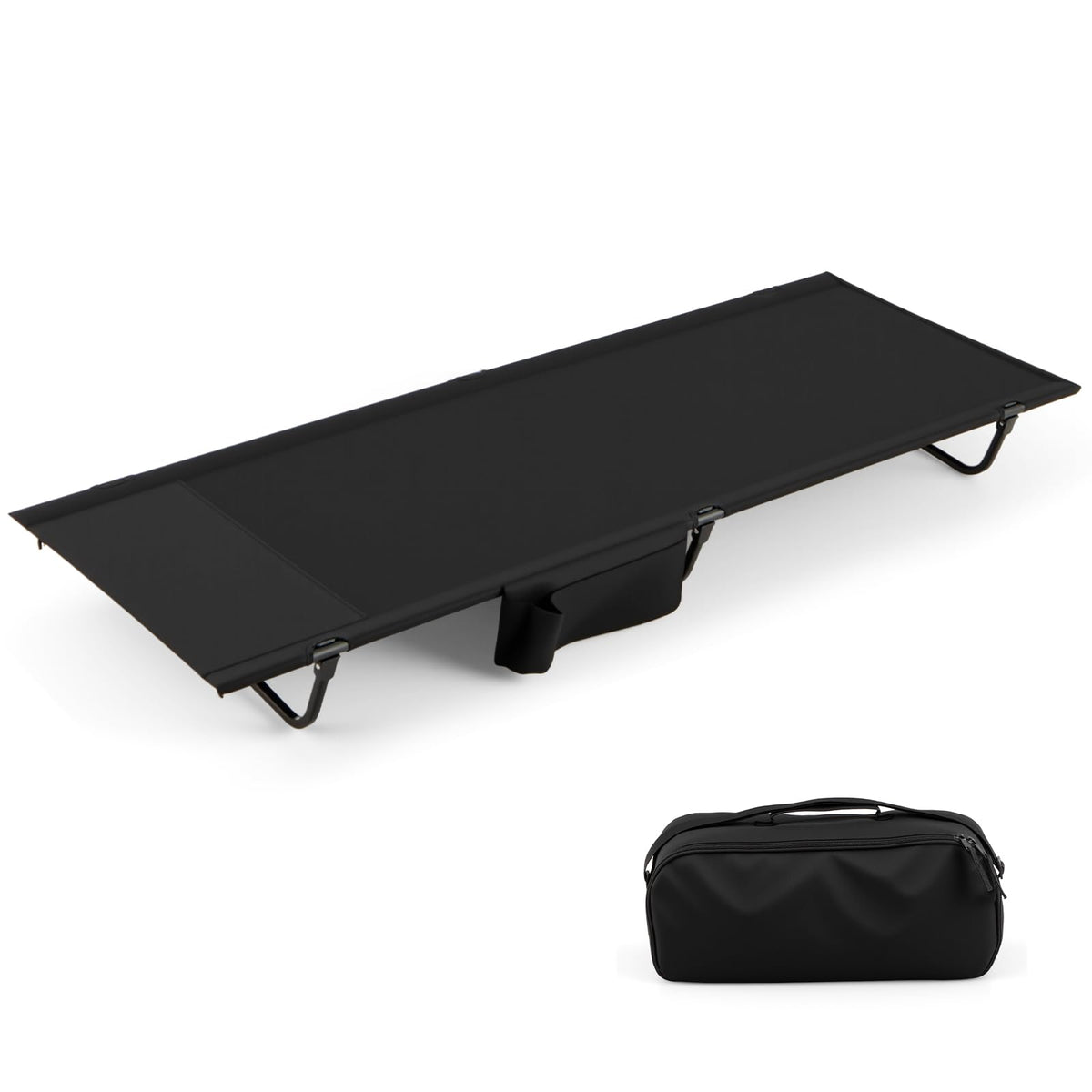 Goplus folding camping cot in compact form for easy backpack or car trunk transport