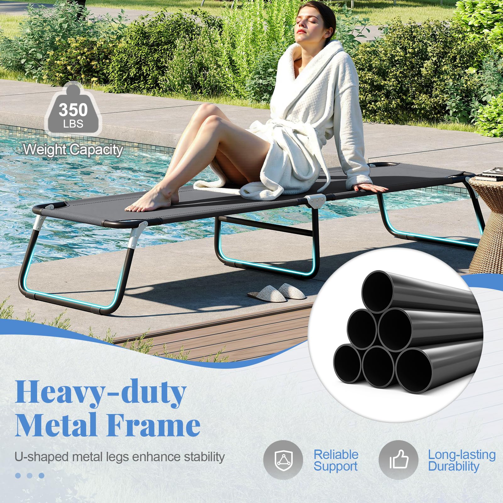 Goplus folding camping cot frame durability highlights reinforced connectors and sturdy metal legs