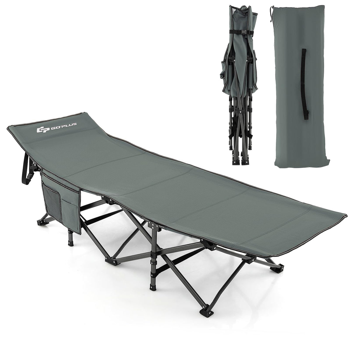 Goplus cot avec jambes robustes offrant une assise extérieure stable.