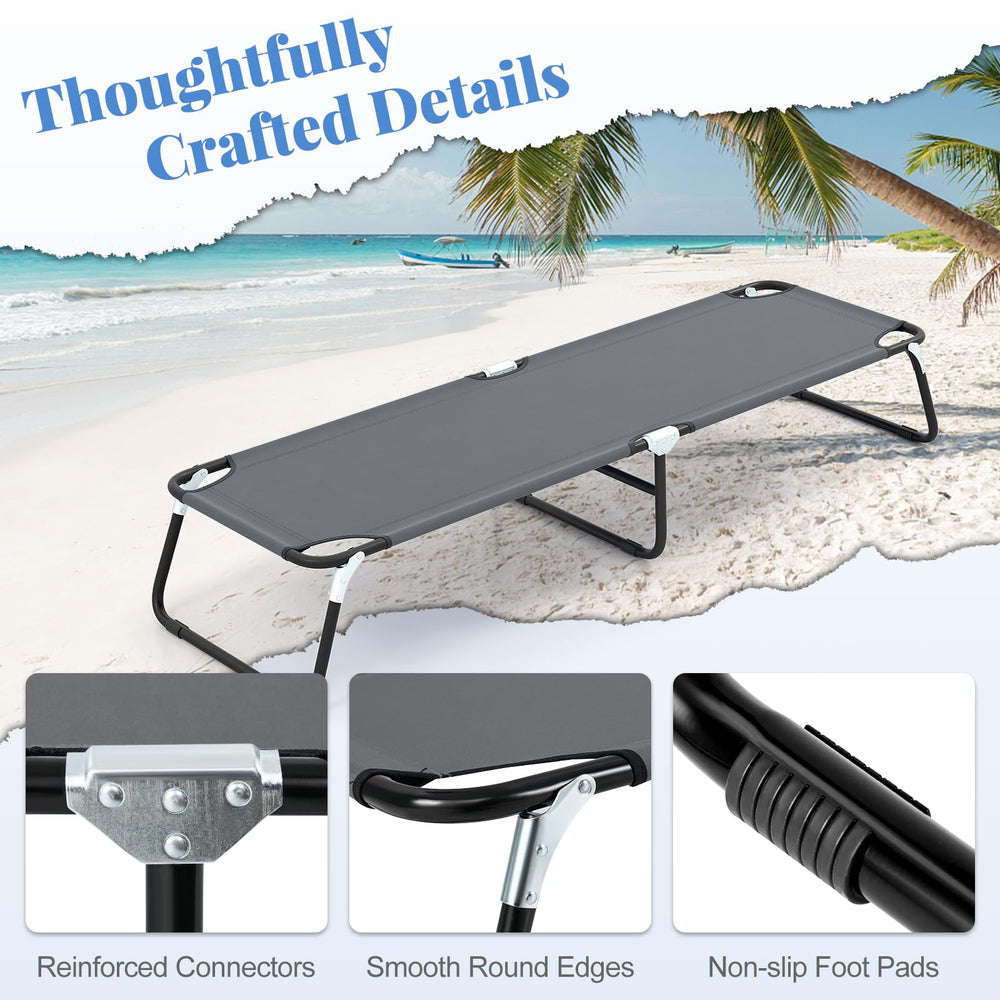 Goplus cot suited for camping, hiking, and beach adventures with reliable weight support