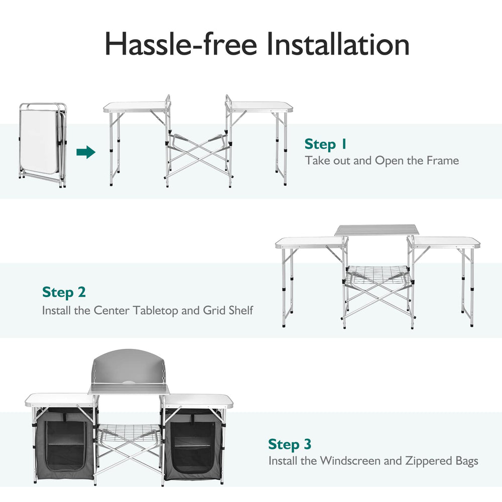 Goplus anti-slip foot pads keep the table steady on uneven ground