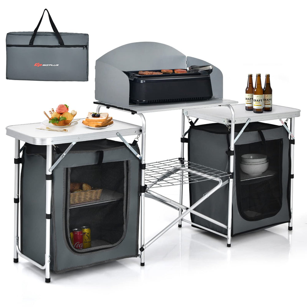 Goplus folding camping table storage area keeps prep essentials organized outdoors