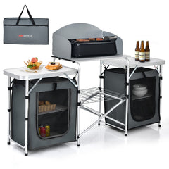 Goplus folding camping table storage area keeps prep essentials organized outdoors