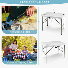Goplus folding-fish-cleaning-table folded for compact storage after use.