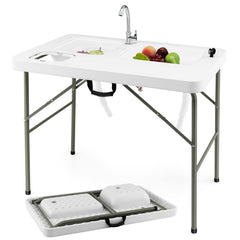 Goplus folding fish-cleaning table setup for quick outdoor filleting.