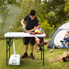 Goplus table with sprayer provides thorough cleaning for seafood and prep