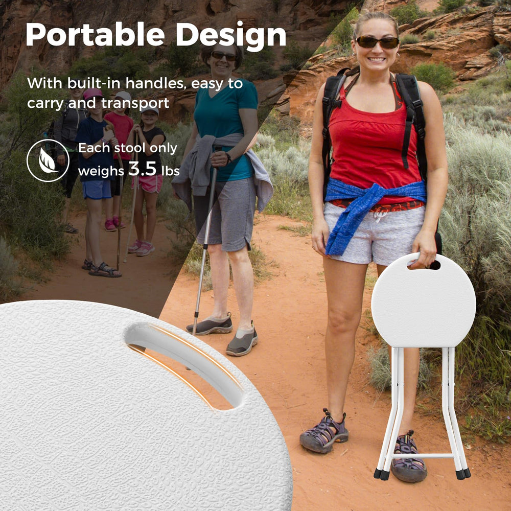 Goplus folding stool in folded form for compact storage.