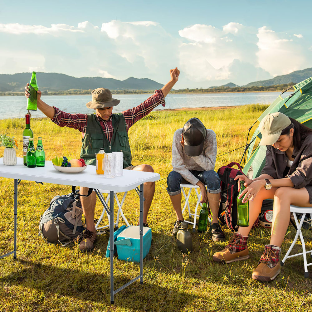 Goplus folding stool with handle for easy camping transport.