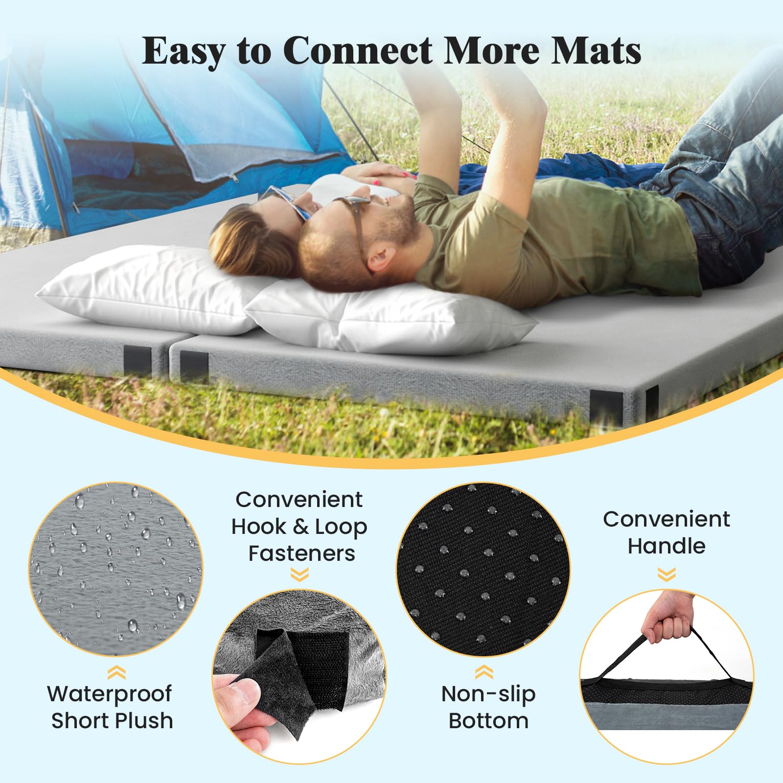 Goplus hook-and-loop fasteners let you link mats for a larger sleeping area.
