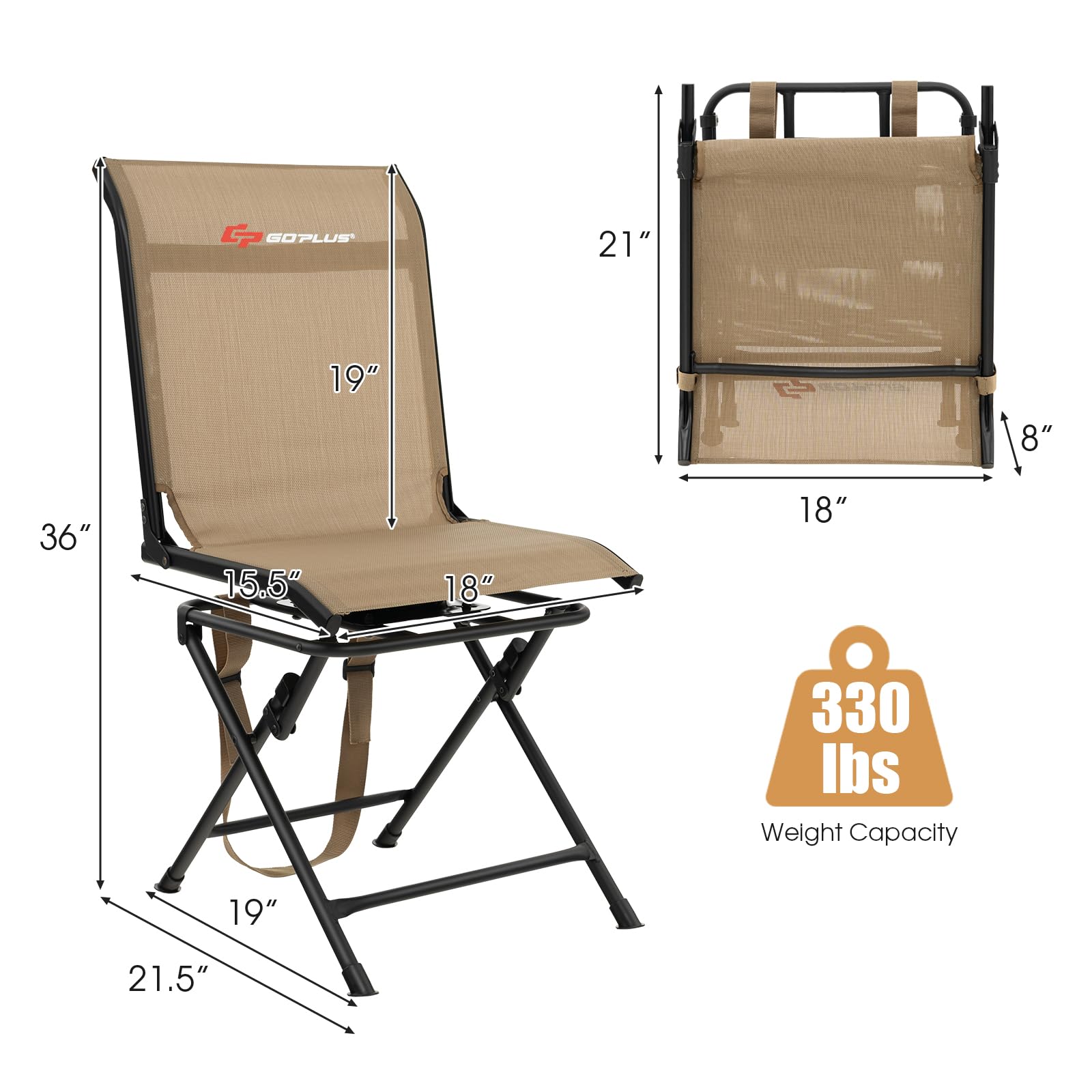 Goplus hunting chair supports up to 330 lbs for sturdy outdoor seating.