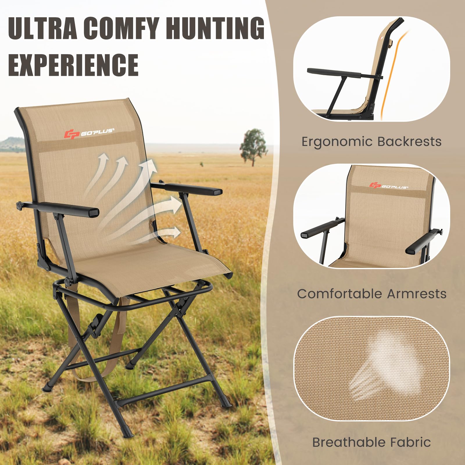 Goplus hunting chair breathable fabric keeps you sweat-free in the stand.