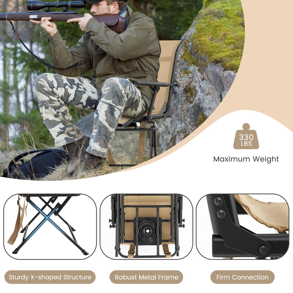 Goplus hunting chair carrying strap enables hands-free carrying.
