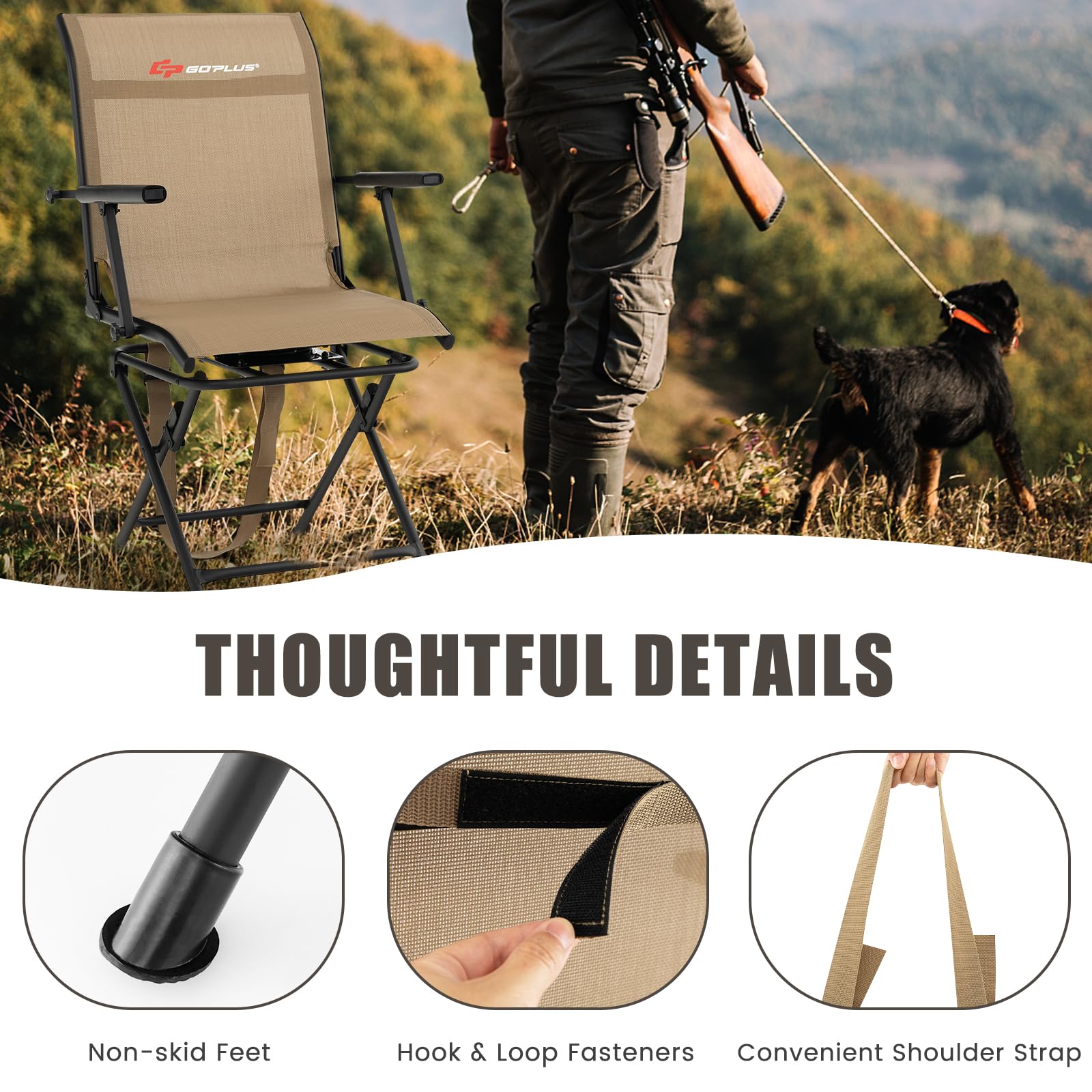 Goplus hunting chair folded profile fits neatly in tight spaces.