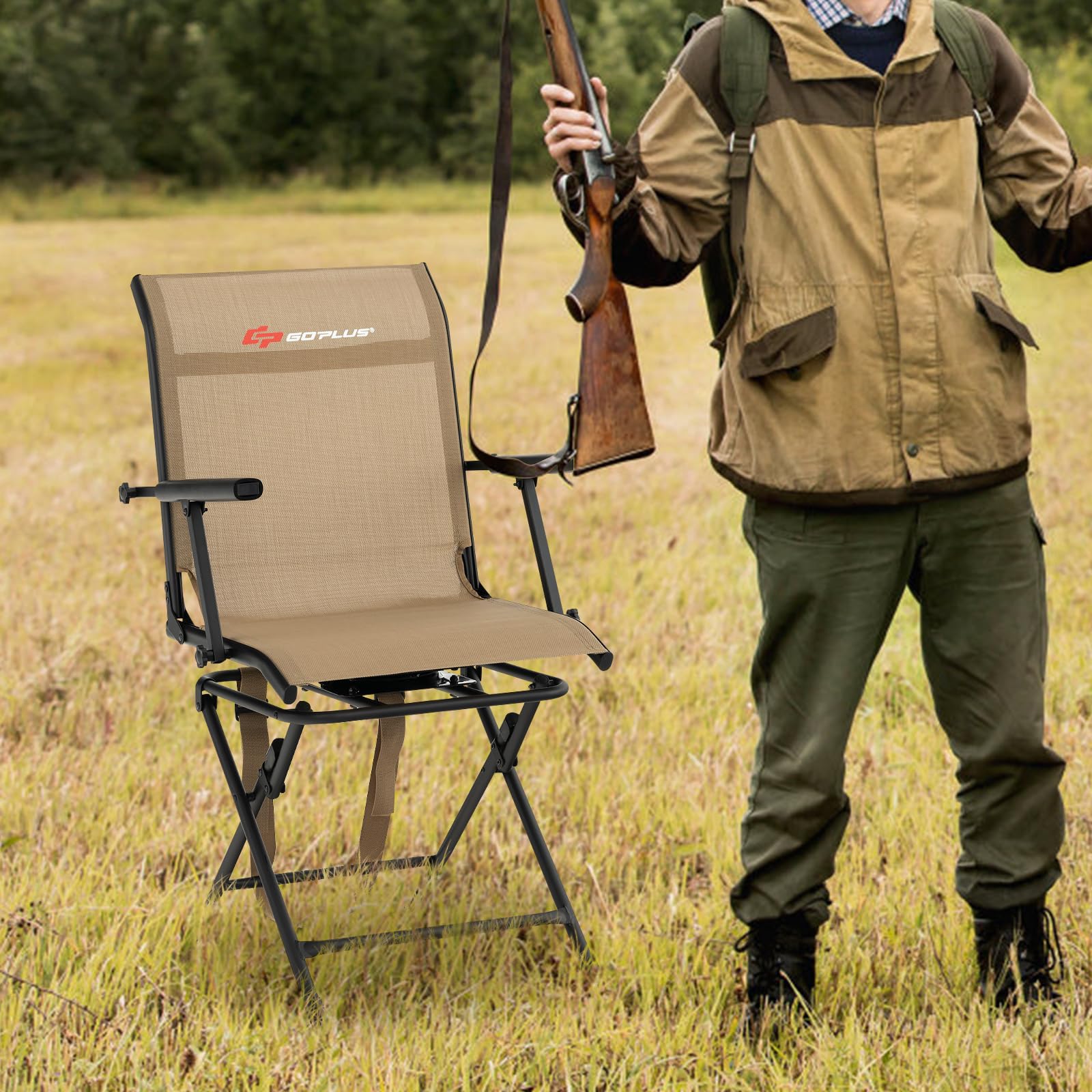 Goplus hunting chair portable use for camping, fishing, or hunts.