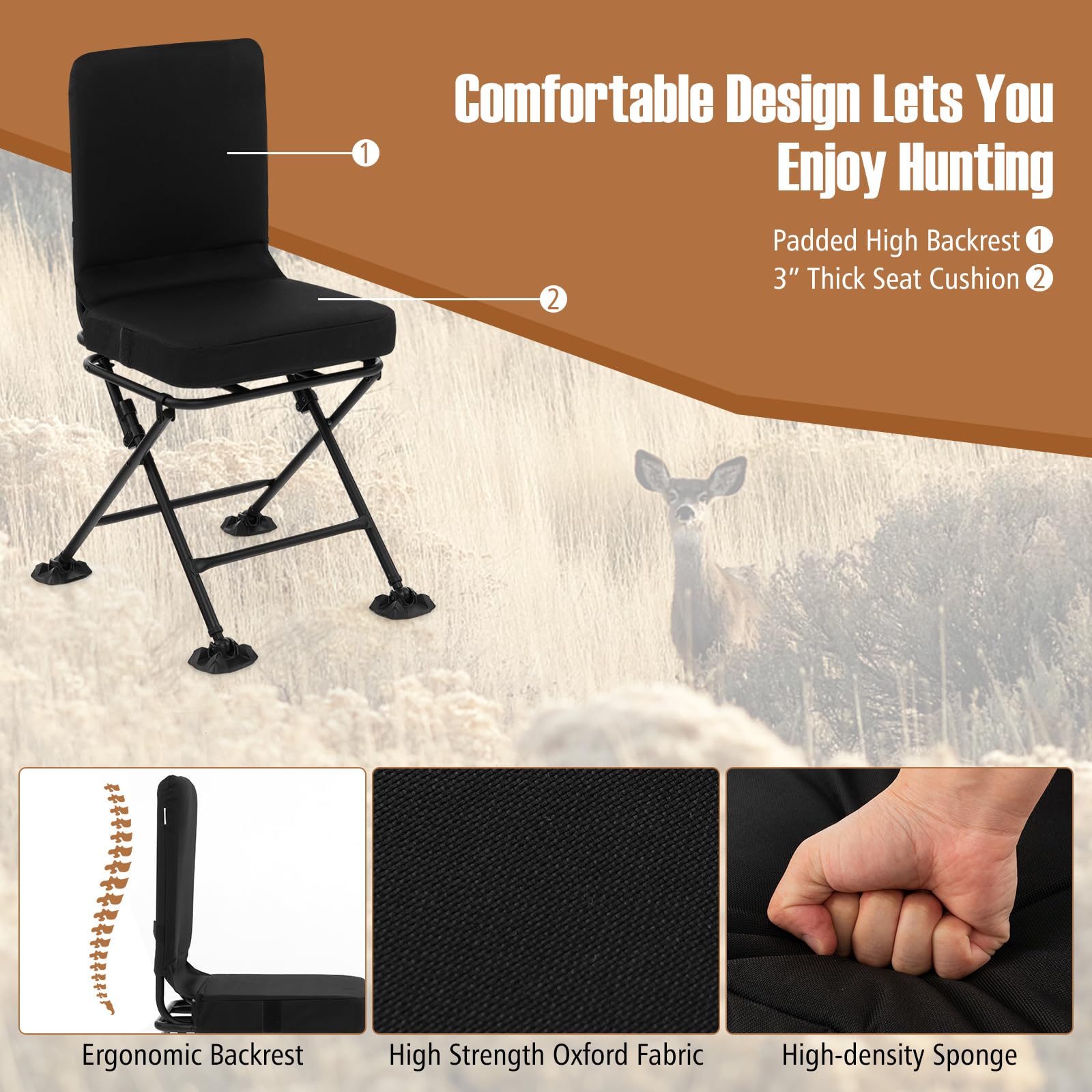 Goplus hunting chair seat covered with Oxford fabric for rugged use