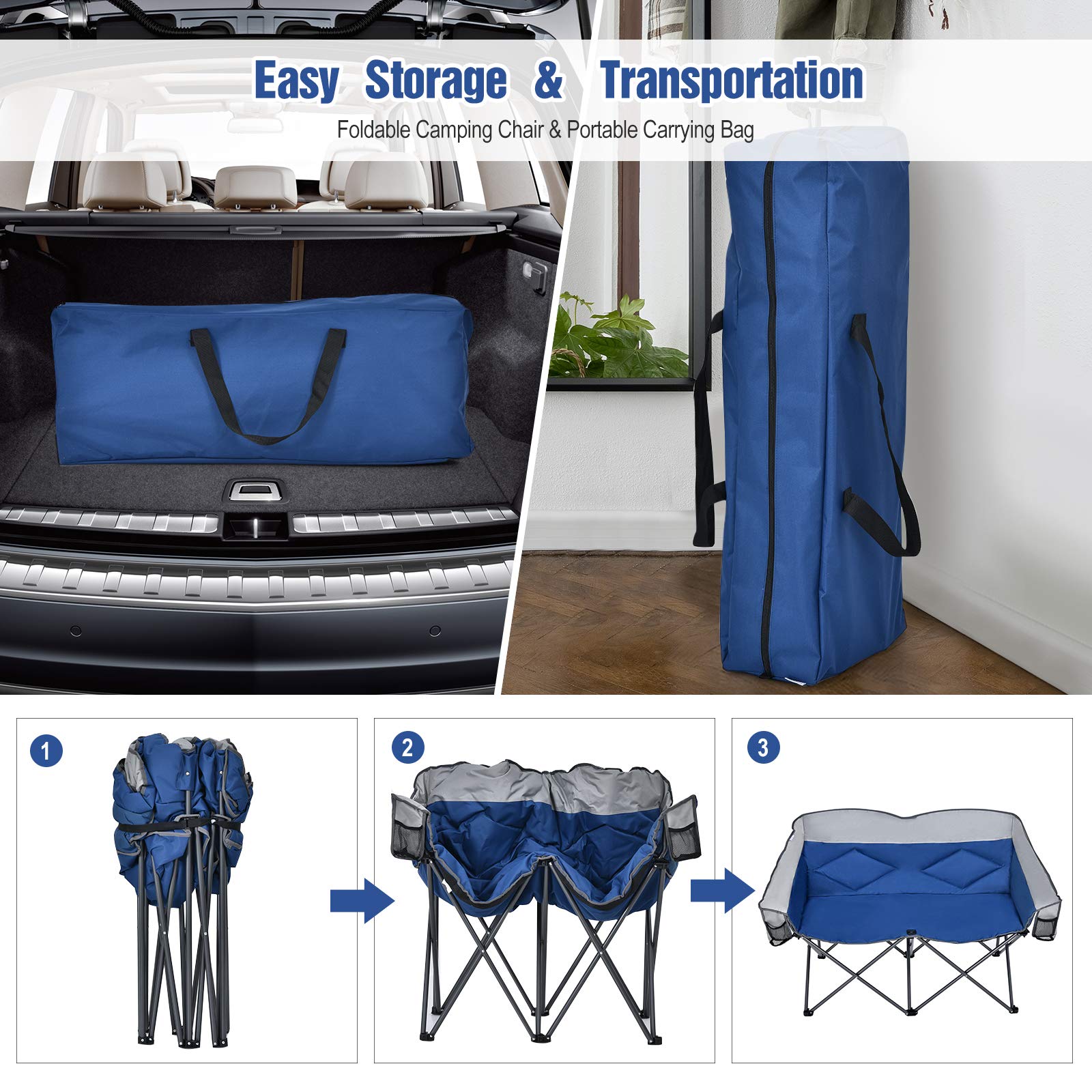 Goplus Loveseat Camping Chair anti-sink feet stabilize on uneven ground.