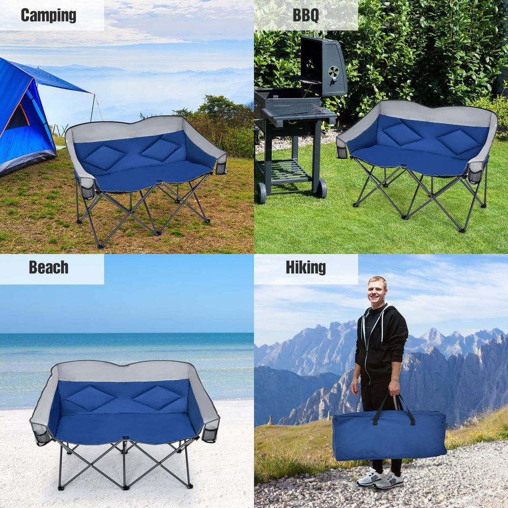 Goplus Loveseat Camping Chair back view shows spacious seating for two.