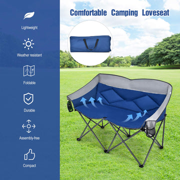 Goplus Loveseat Camping Chair blue color enhances outdoor setups.