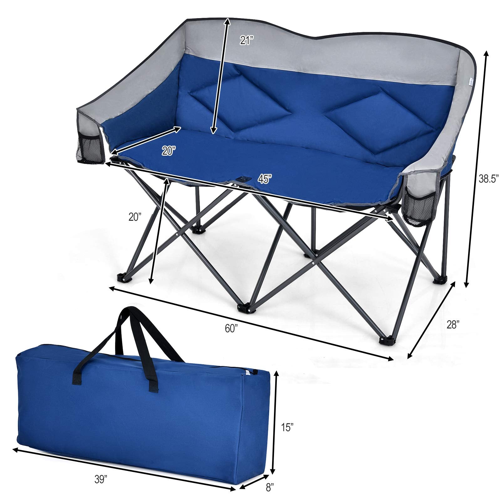 Goplus Loveseat Camping Chair folded design stores compactly for travel.