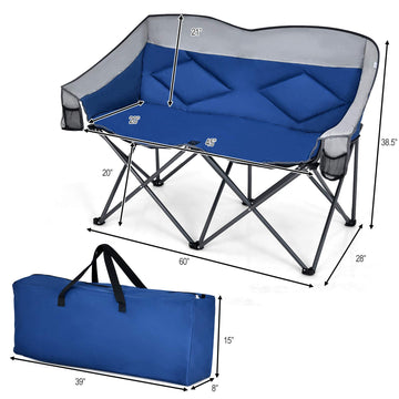 Goplus Loveseat Camping Chair folded design stores compactly for travel.