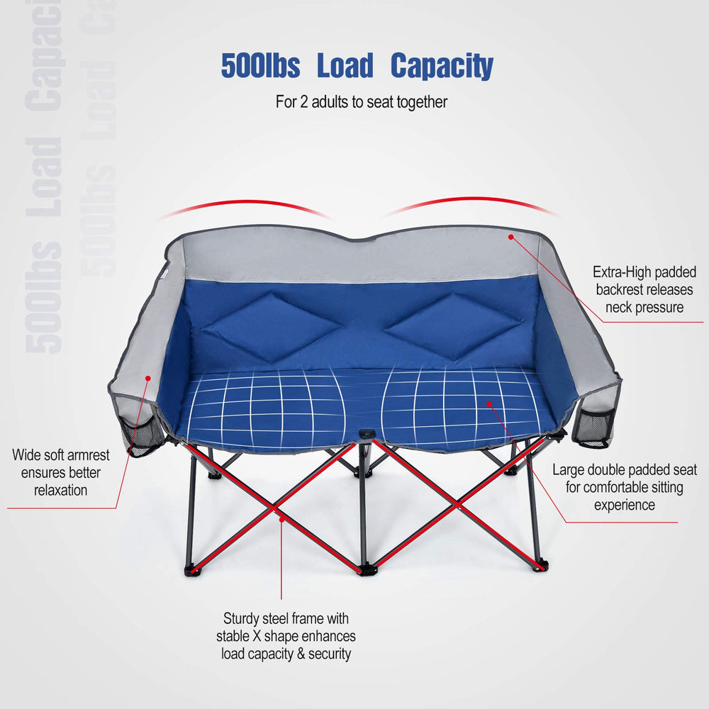 Goplus Loveseat Camping Chair with storage bags keeps essentials handy.
