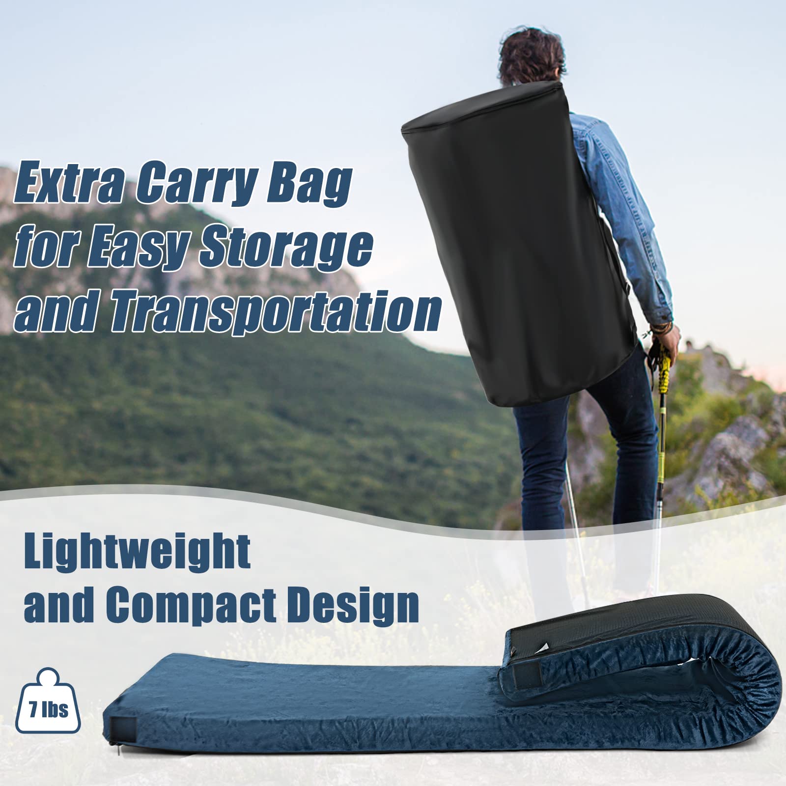 Goplus memory foam camping mattress folded compactly for travel and storage.
