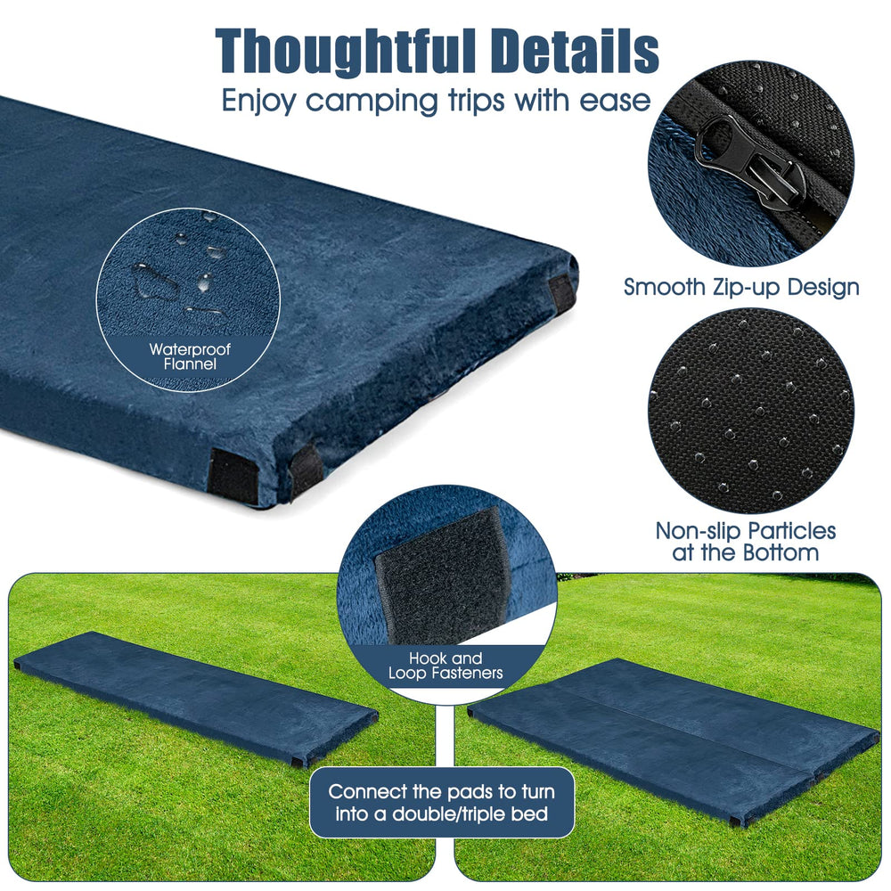 Goplus memory foam camping mattress rolled and stored in travel bag.