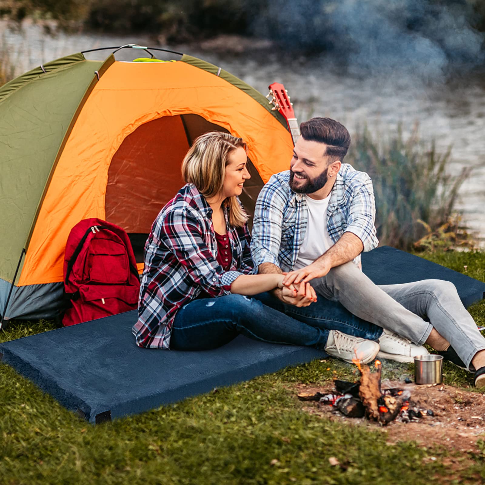 Goplus memory foam camping mattress shown as guest bed use during travel.