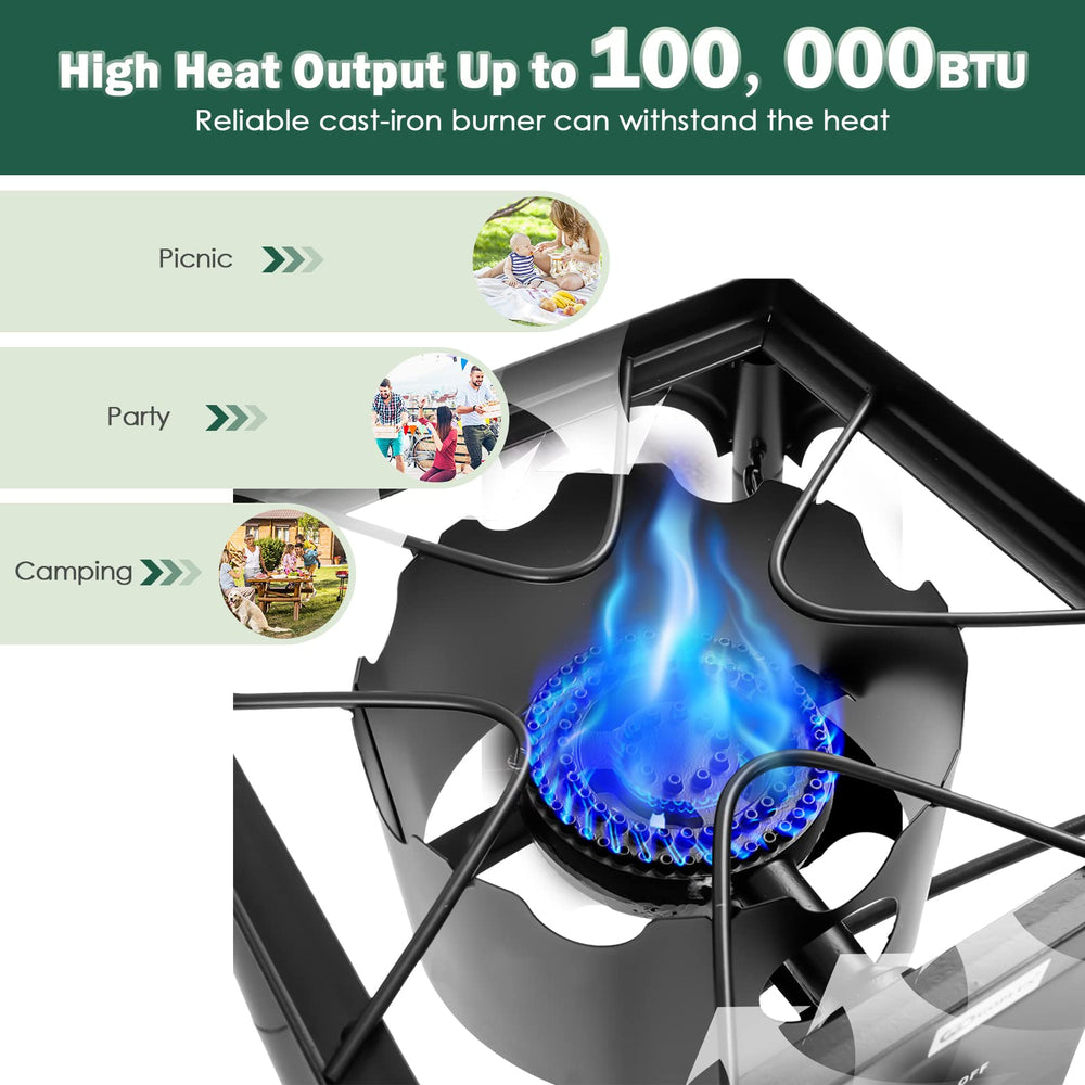 Goplus stove delivering 100,000 BTU for rapid outdoor cooking