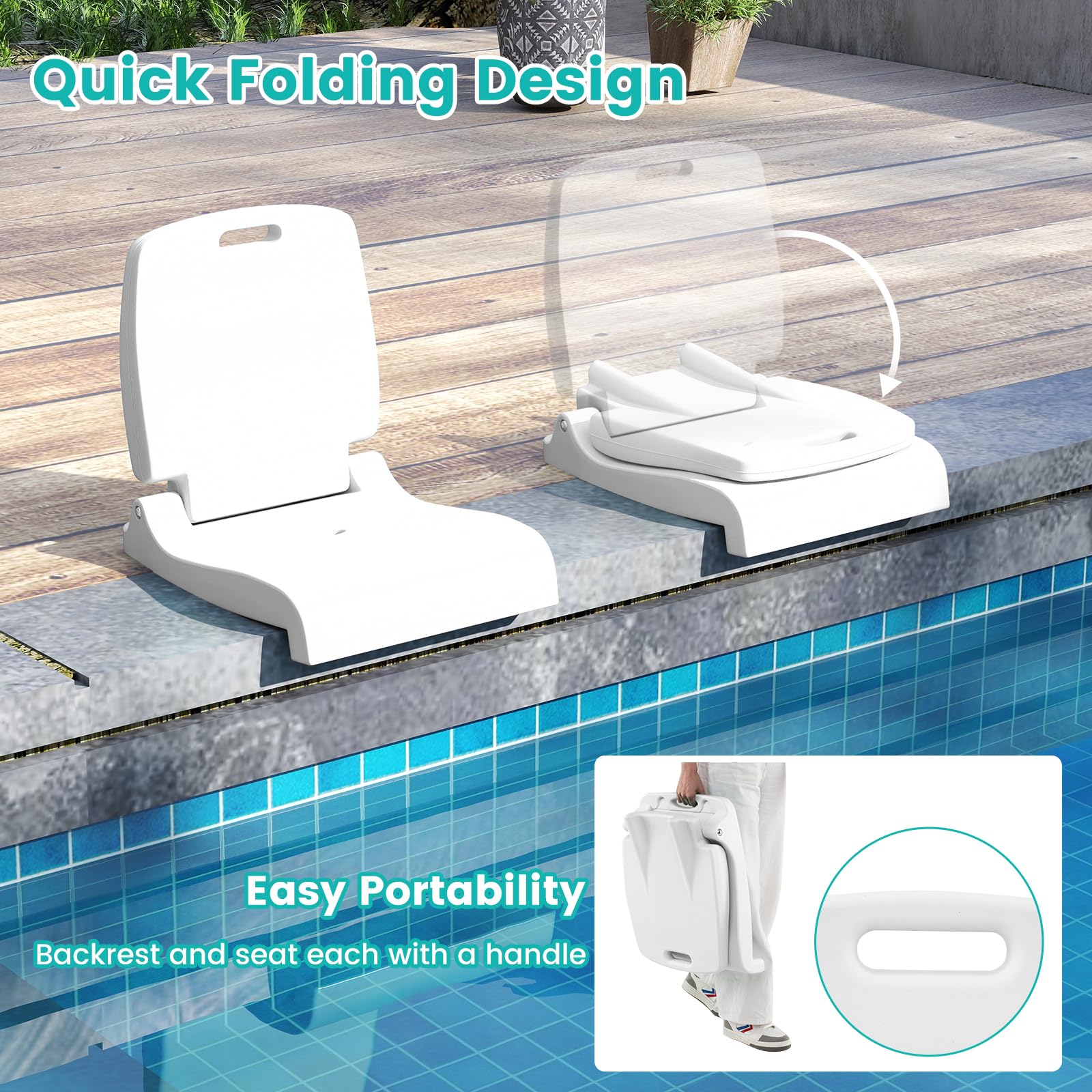 Goplus poolside chair durable PE surface resists wear.