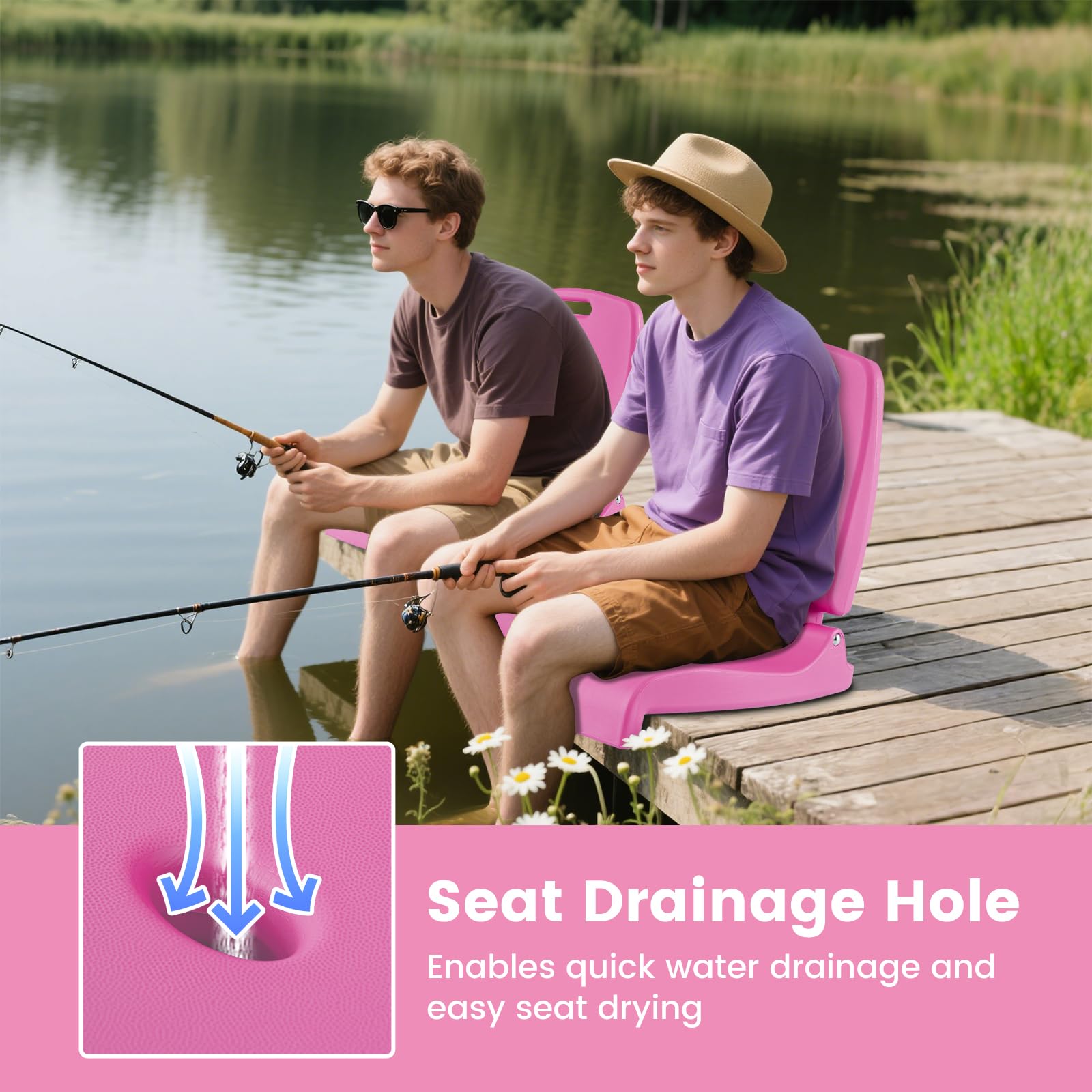 Goplus poolside chair seat drainage for quick drying after use.