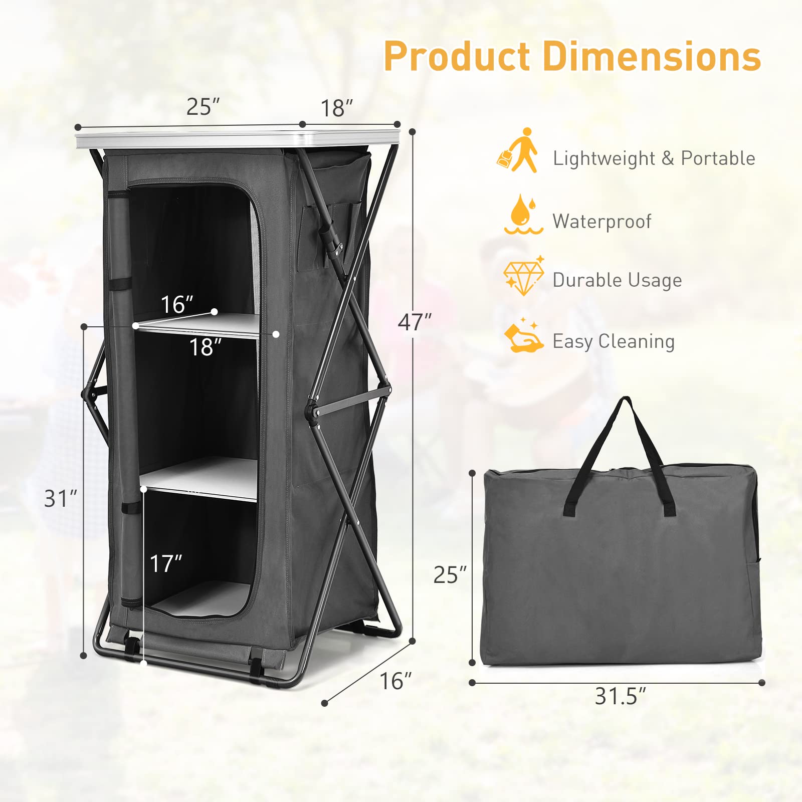 Goplus pop up outdoor kitchen storage side view for quick setup