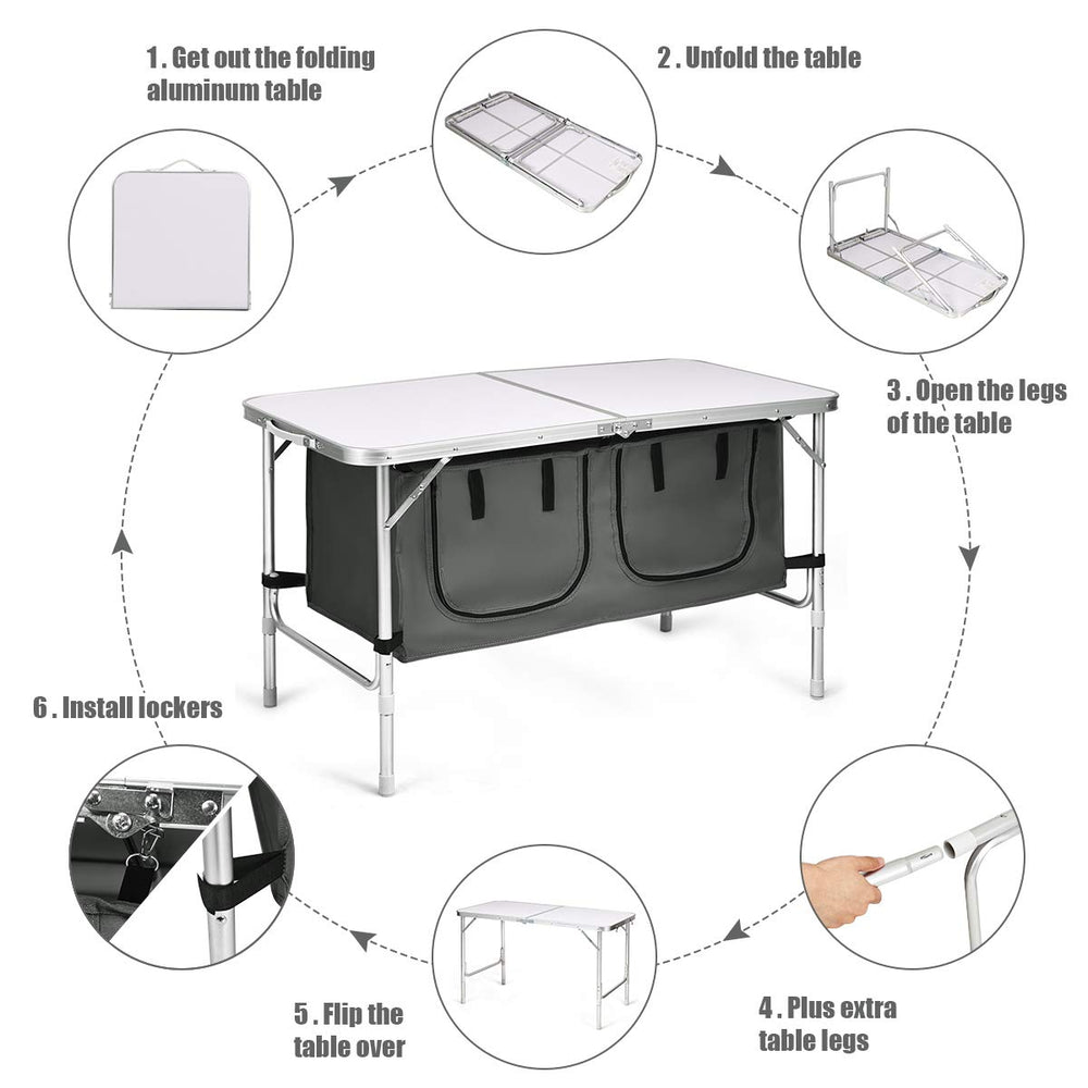 Goplus portable table ideal for tailgates and beach picnics.