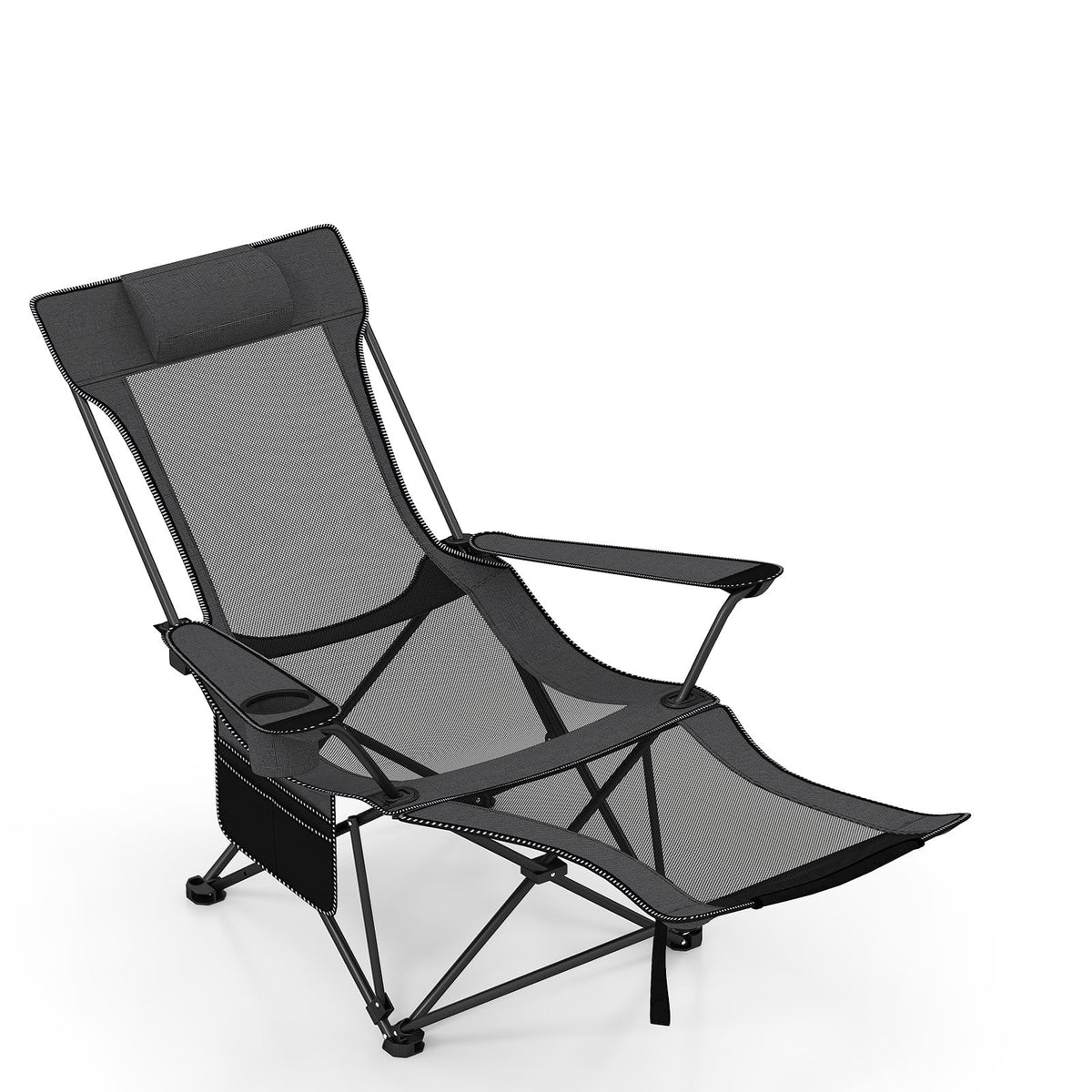 Goplus reclining camping chair with detachable footrest for versatile outdoor seating.