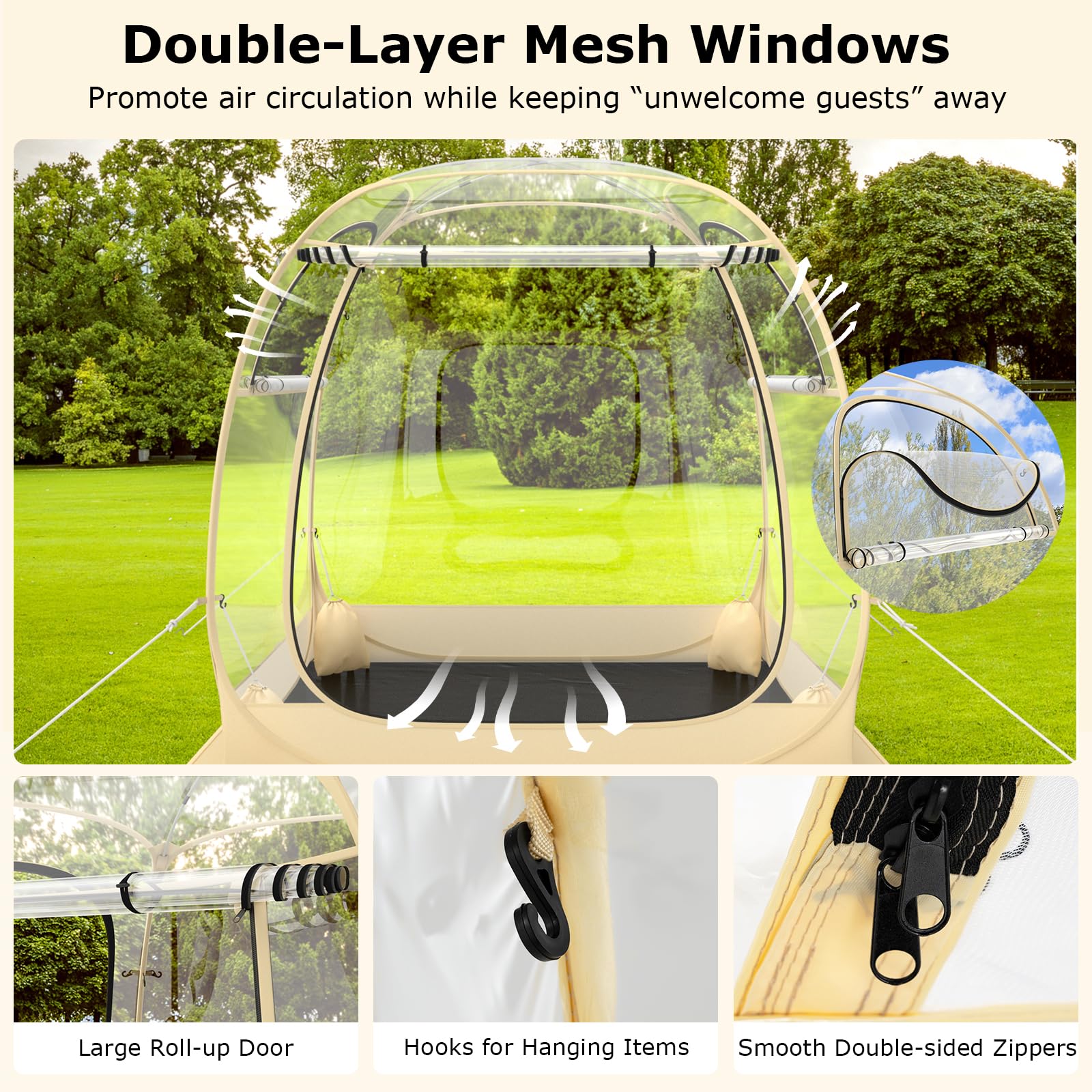 Goplus Sports Tent panoramic views highlight broad outdoor scenery.