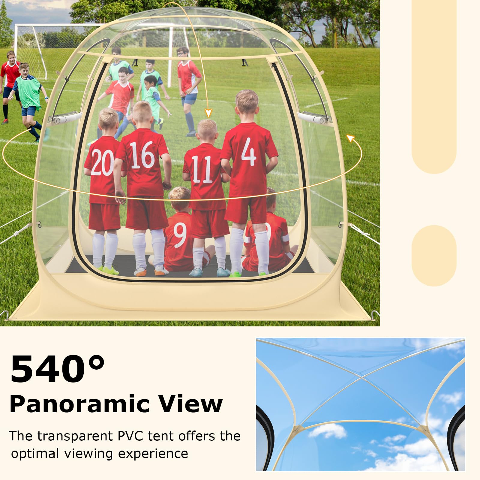 Goplus Sports Tent stability system uses stakes and weights.