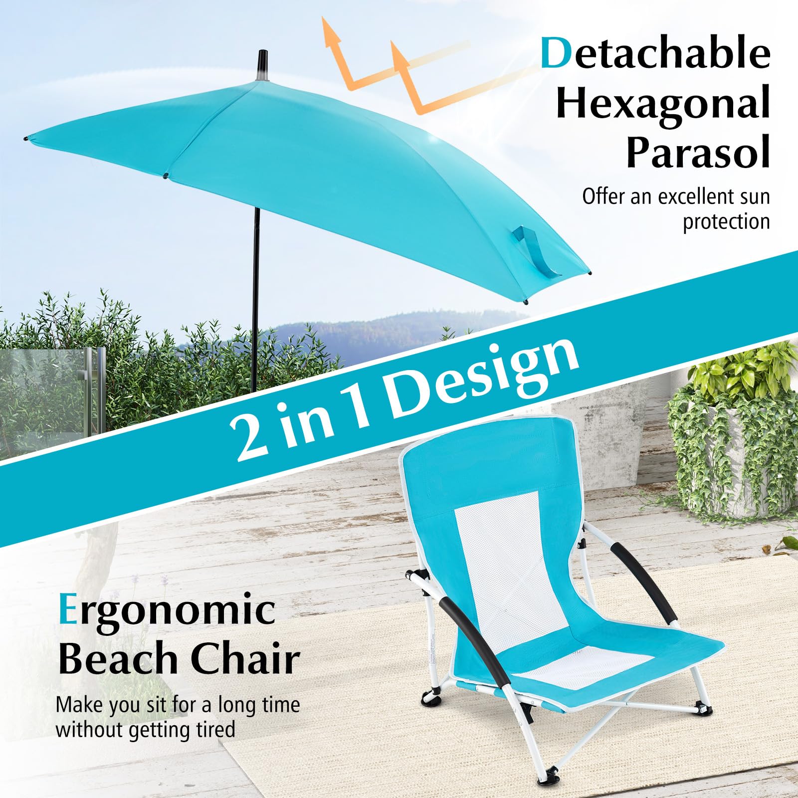 Goplus sturdy X-frame offers reliable stability on varied terrains.