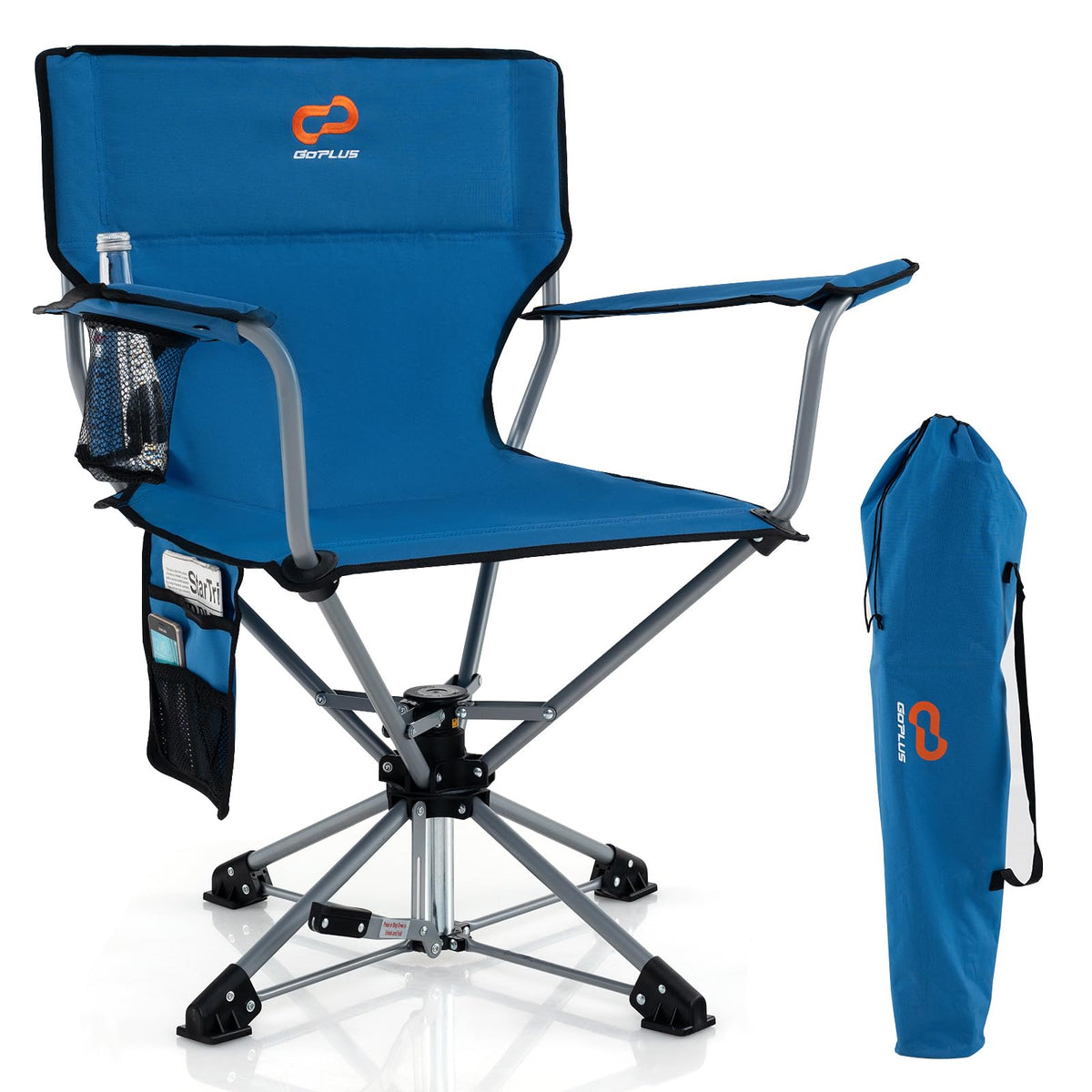 Goplus swivel camping chair with 360-degree rotation for flexible outdoor seating.